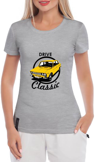 

Футболка женская Globuspioner классическая Lada Drive Classic серая принт спереди 5099227285