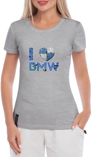 

Футболка женская Globuspioner классическая I love BMW v2 серая принт спереди 3605227286