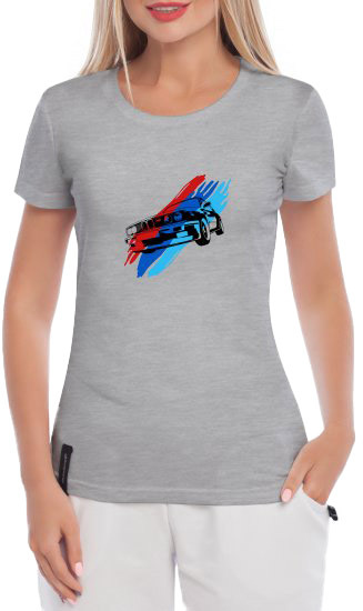 

Футболка женская Globuspioner классическая BMW 5-Series E34 серая принт спереди 3698827285