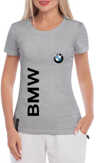 

Футболка женская Globuspioner классическая BMW Big Logo Vertical серая принт спереди 6641027282