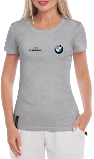 

Футболка женская Globuspioner классическая BMW AC Schnitzer серая принт спереди 6641427282