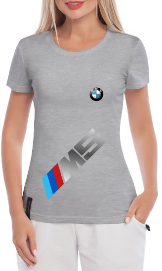 

Футболка женская Globuspioner классическая BMW M5 Big Logo Vertical серая принт спереди 6642427281