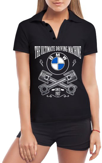 

Футболка женская Globuspioner поло BMW The Ultimate Driving Machine черная принт спереди 747525425