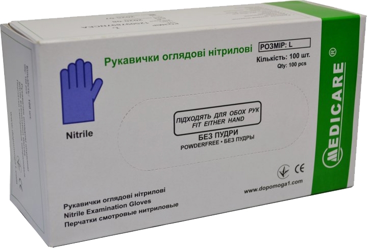 

Перчатки медицинские Medicare нитриловые синий 52-063