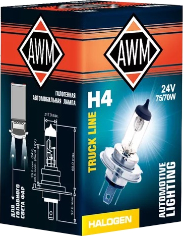 

Автолампа Awm 410300018 H4 P43t 70 W 75 W прозрачная
