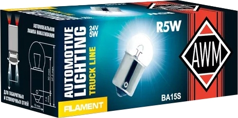 

Автолампы Awm 410300025 R5W BA15s 5 W прозрачный