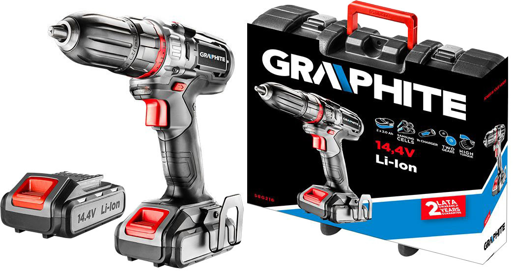 

Шуруповерт Graphite аккумуляторный 58G216 (2 аккумулятора + ЗУ + чехол)
