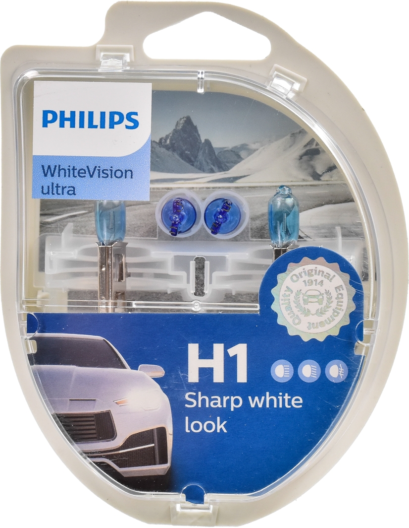 

Автолампа Philips 12258WVUSM WhiteVision Ultra H1 P14,5s 55 W светло-голубая