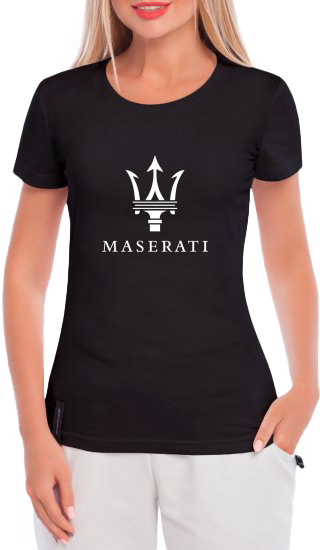 

Футболка женская Globuspioner классическая Maserati Logo черная принт спереди 672842726
