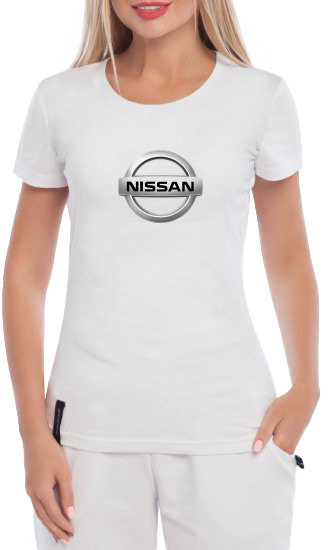 

Футболка женская Globuspioner классическая Nissan Logo Silver белая принт спереди 238202714