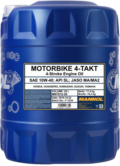 

Моторное масло 4T Mannol Motorbike 4-Takt 10W-40 синтетическое MN7812-20