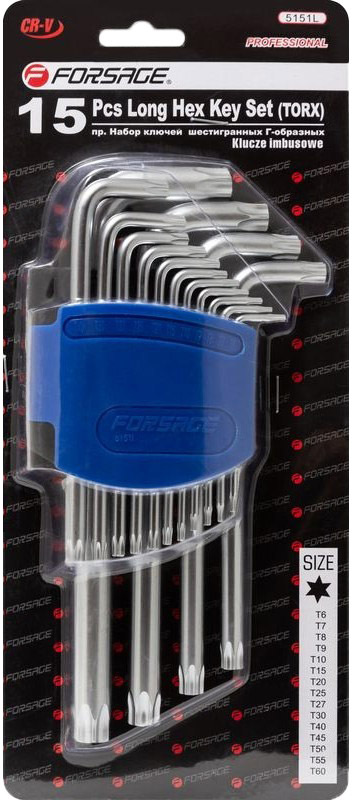 

Набор ключей TORX Forsage F-5151L T6-T60 15 шт