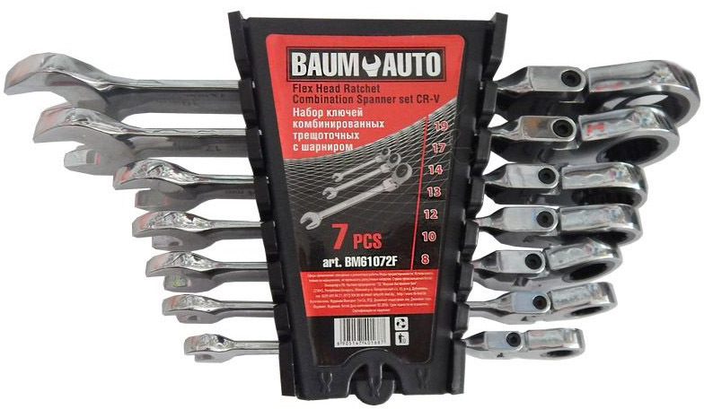 

Набор ключей комбинированных трещоточных BaumAuto BM61072F 8-19 мм с шарниром 7 шт