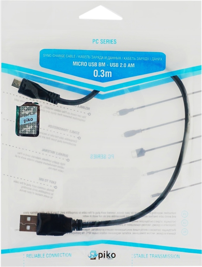 

Кабель Piko PC series 1283126474071 USB - Micro USB 0,3 м