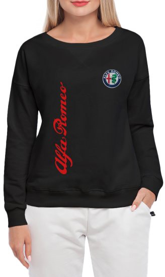 

Свитшот женский Globuspioner Alfa Romeo Vertical Logo принт спереди спущенный рукав чёрный 665386422