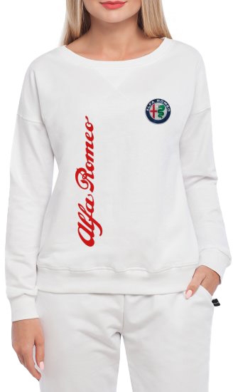 

Свитшот женский Globuspioner Alfa Romeo Vertical Logo принт спереди спущенный рукав белый 665386415