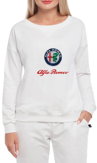 

Свитшот женский Globuspioner Alfa Romeo Big Logo принт спереди спущенный рукав белый 665376414