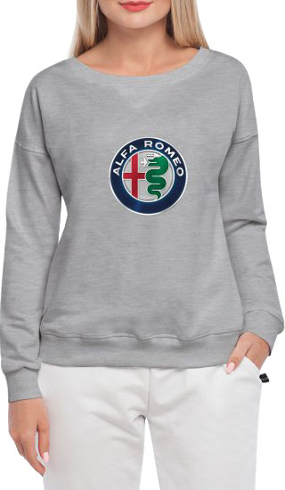 

Свитшот женский Globuspioner Alfa Romeo Big Logo v2 принт спереди спущенный рукав серый 6653664282