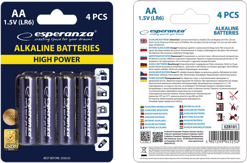 

Батарейка ESPERANZA EZB101 AA (пальчиковая) 1,5 V 4 шт