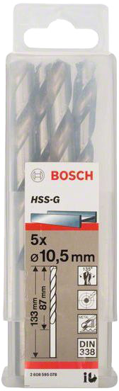 

Набор сверл Bosch 2608595078 спиральных по металлу 10.5 мм 5 шт.