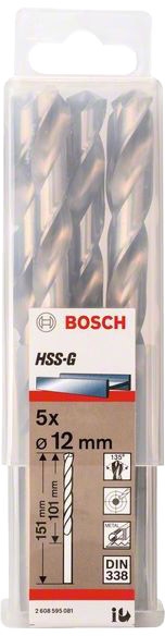 

Набор сверл Bosch 2608595081 спиральных по металлу 12 мм 5 шт.