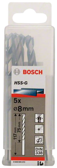 

Набор сверл Bosch 2608595072 спиральных по металлу 8 мм 5 шт.