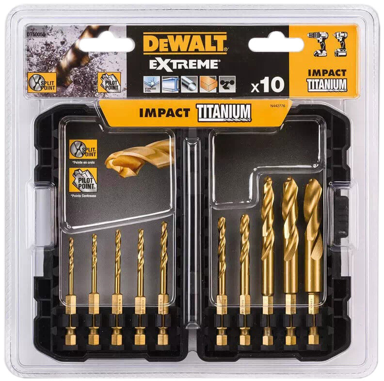 

Набор сверл DeWALT Extreme Titanium Impact DT50050 спиральных по металлу 3-10 мм 10 шт.