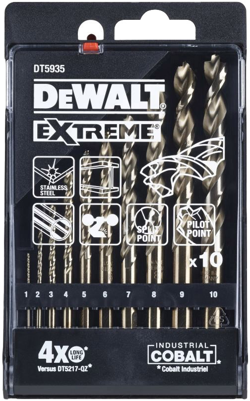 

Набор сверл DeWALT Extreme Industrial Cobalt DT5935 спиральных по металлу 1-10 мм 10 шт.
