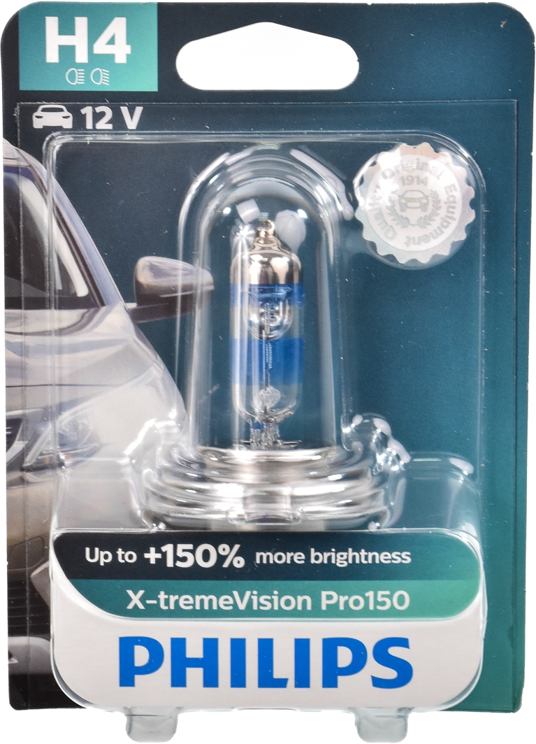 

Автолампа Philips 12342XVPB1 X-tremeVision Pro150 H4 P43t-38 55 W 60 W прозрачно-голубая