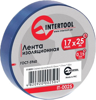 

Изолента Intertool it0025 синяя ПВХ 17 мм x 25 м