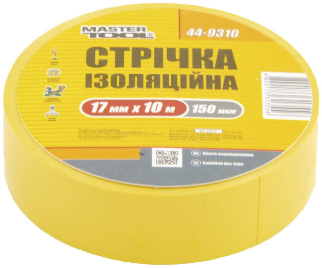 

Изолента MasterTool 44-9310 желтая ПВХ 17 мм x 10 м