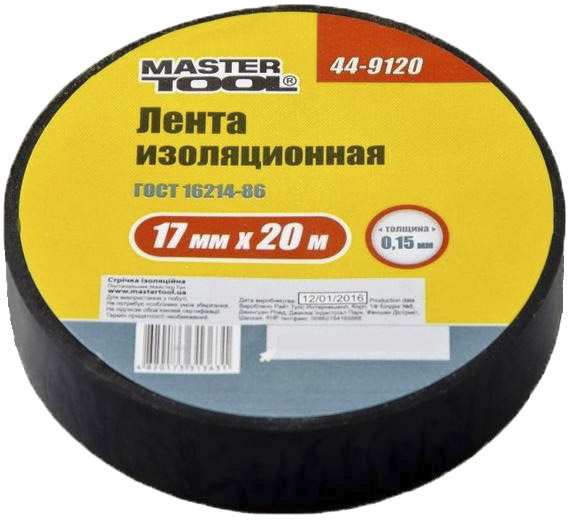 

Изолента MasterTool 449120 черная ПВХ 17 мм х 20 м