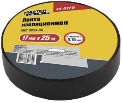 

Изолента MasterTool 449125 черная ПВХ 17 мм х 25 м