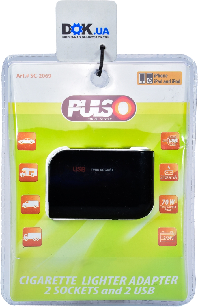 

Разветвитель прикуривателя с USB Pulso 2 в 1 + 2 USB SC-2069