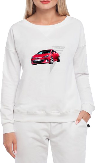 

Свитшот женский Globuspioner Opel Astra GTC спереди спущенный рукав белый 239386416