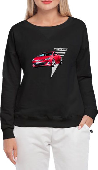 

Свитшот женский Globuspioner Opel Astra GTC спереди спущенный рукав чёрный 239386424