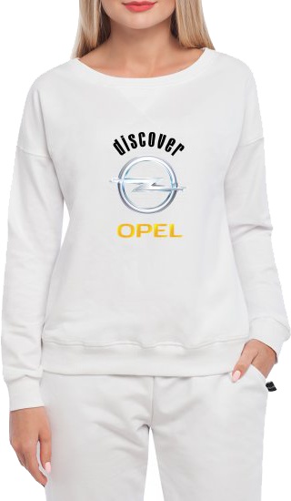 

Свитшот женский Globuspioner Opel Discover спереди спущенный рукав белый 239236414