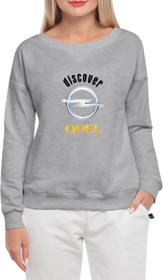 

Свитшот женский Globuspioner Opel Discover спереди спущенный рукав серый 2392364285