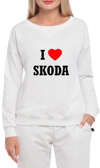 

Свитшот женский Globuspioner I Love Skoda принт спереди спущенный рукав белый 142926415