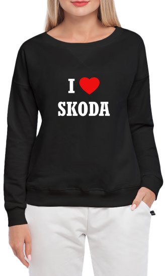 

Свитшот женский Globuspioner I Love Skoda принт спереди спущенный рукав чёрный 142926422