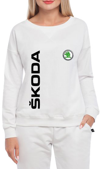 

Свитшот женский Globuspioner Skoda Vertical Logo принт спереди спущенный рукав белый 666336415