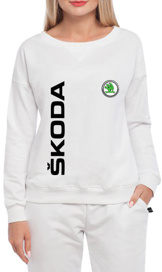 

Свитшот женский Globuspioner Skoda Vertical Logo принт спереди спущенный рукав белый 666336416