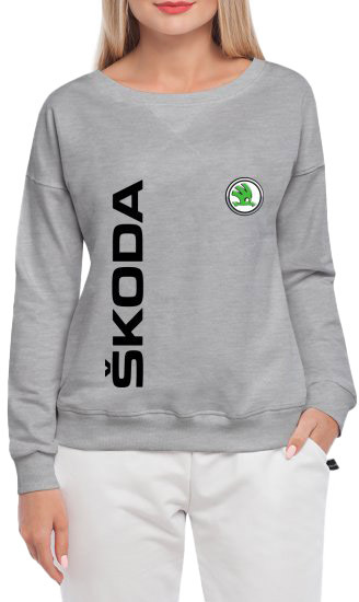 

Свитшот женский Globuspioner Skoda Vertical Logo принт спереди спущенный рукав серый 6663364282