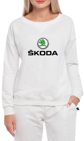 

Свитшот женский Globuspioner Skoda Big Logo спереди спущенный рукав белый 666376414