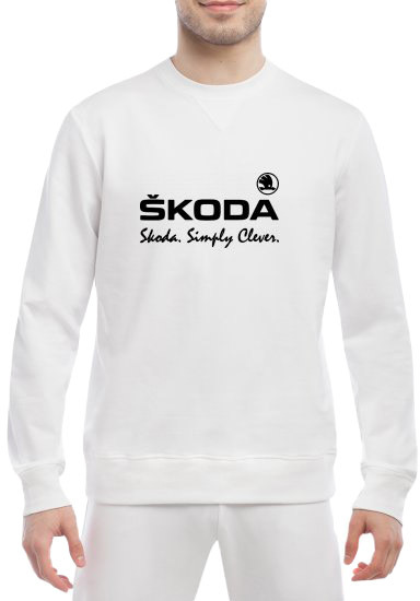 

Свитшот мужской Globuspioner Skoda Simply Clever спереди класический рукав белый 731216311