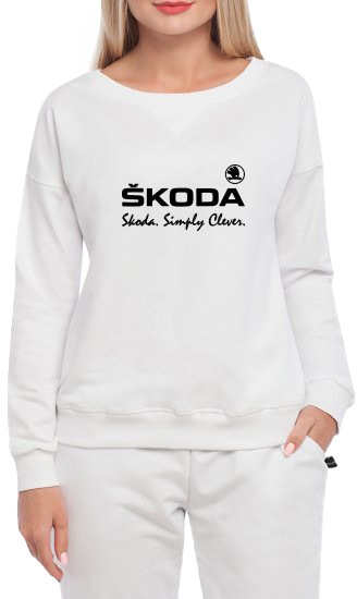 

Свитшот женский Globuspioner Skoda Simply Clever спереди спущенный рукав белый 731216412