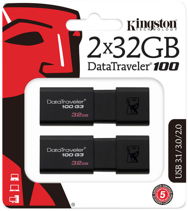 

Флешка Kingston DataTraveler 100 G3 32 ГБ DT100G332GB-2P