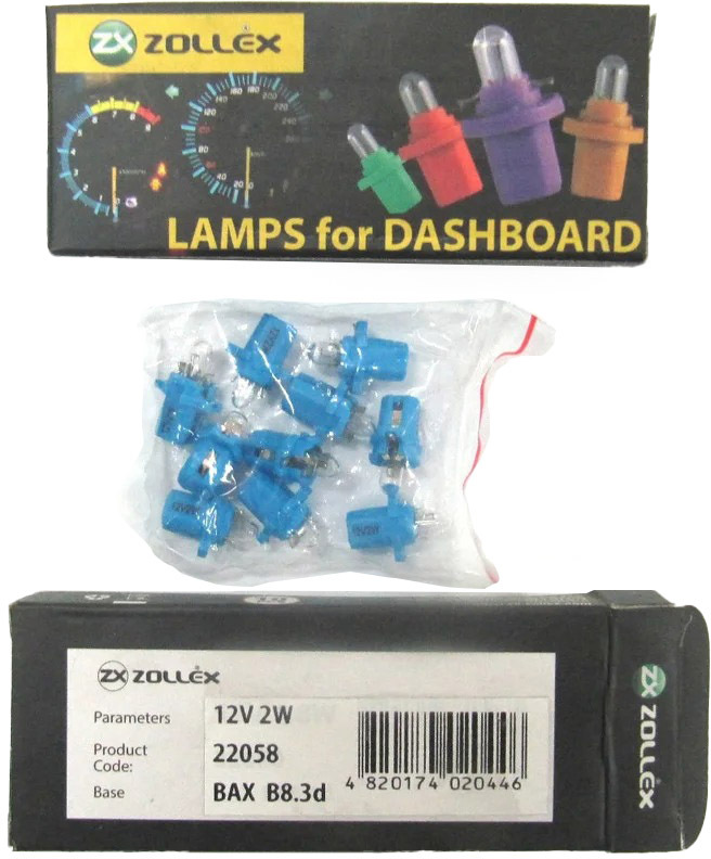 

Автолампа Zollex 22058 BAX B8,3d 2 W прозрачная