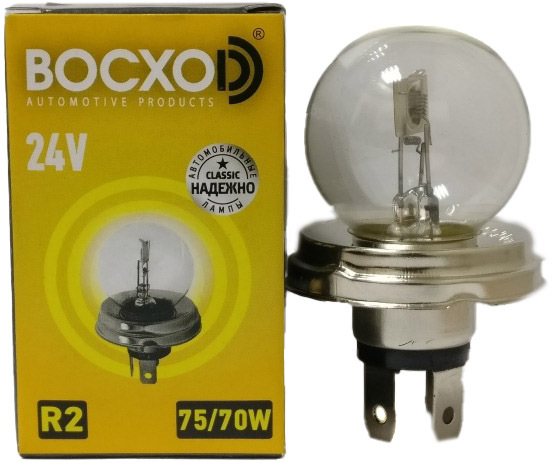 

Автолампы ВОСХОD 80722 R2 P45t 70 W 75 W прозрачная