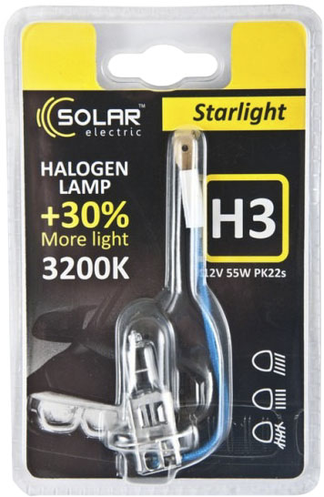 

Автолампы Solar 1203B1 Starlight +30 H3 PK22s 55 W прозрачная